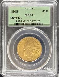 1908 Motto $10 Indian MS61 PCGS OGH