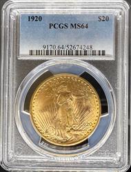 1920 $20 St Gaudens MS64 PCGS