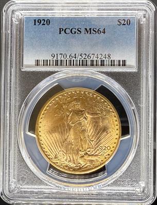 1920 $20 St Gaudens MS64 PCGS