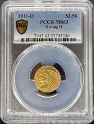 1911-D $2.5 Indian MS63 PCGS Strong D