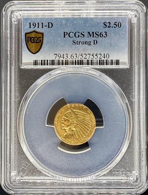 1911-D $2.5 Indian MS63 PCGS Strong D