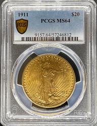 1911 $20 St Gaudens MS64 PGCS