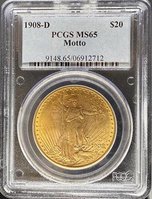 1908-D Motto $20 St Gaudens MS65 PCGS
