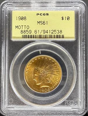 1908 Motto $10 Indian MS61 PCGS OGH