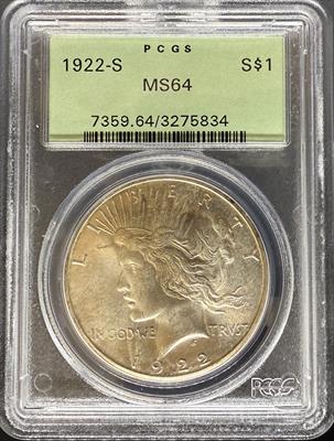 1922-S Peace Dollar MS64 PCGS OGH