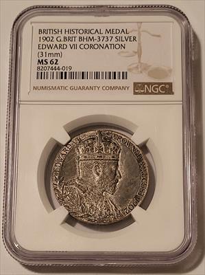 Great Britain 1902 Edward VII Coronation Silver Medal BHM-3737 MS62 NGC Toned