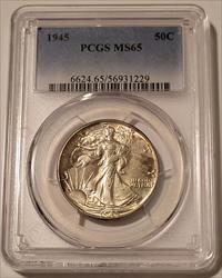1945 Walking Liberty Half Dollar MS65 PCGS Toning