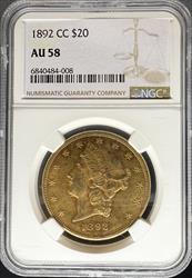 1892-CC $20 Liberty AU58 NGC