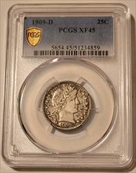 1909  D Barber Quarter XF45 PCGS Toned