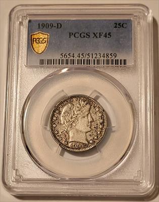 1909  D Barber Quarter XF45 PCGS Toned