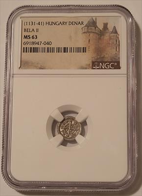 Hungary - Middle Ages - Bela II (1131-41) Silver Denar Cross Type MS63 NGC