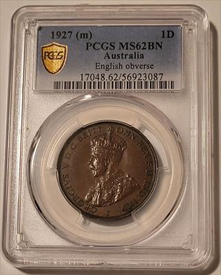 Australia George V 1927 (m) Penny MS62 BN PCGS GSH