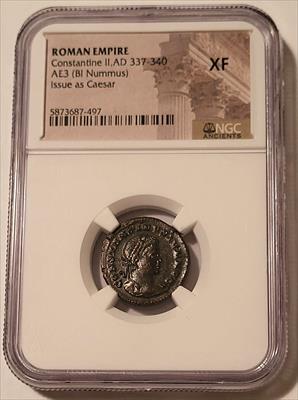 Roman Empire Constantine II AD 337-340 AE3 BI Nummus As Caesar XF NGC