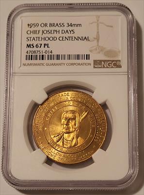 1959 Oregon Statehood Centennial Good For 50 Cents Token Chief Joseph Days MS67 PL NGC