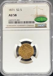1871 $2.5 Liberty AU58 NGC CAC