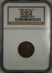1922 No D Lincoln Cent VF25BN NGC Strong Reverse