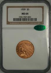 1909 $5 Indian MS64 PCGS CAC
