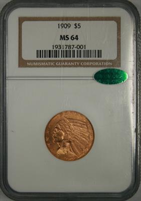 1909 $5 Indian MS64 PCGS CAC