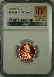 1990 No S Lincoln Cent PF69UCAM NGC