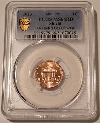 2023 Lincoln Shield Cent Occluded Gas Obverse Error MS66 RED PCGS GSH