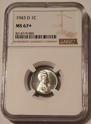 1943 D Lincoln Wheat Steel Cent MS67+ NGC