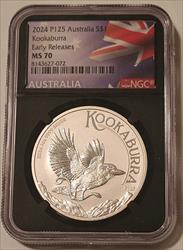 Australia 2024 P125 1 oz Silver Dollar Kookaburra MS70 NGC ER Retro Holder