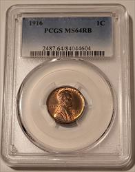 1916 Lincoln Wheat Cent MS64 RB PCGS