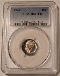 1948 Roosevelt Dime MS67 FB PCGS Toned
