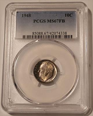 1948 Roosevelt Dime MS67 FB PCGS Toned