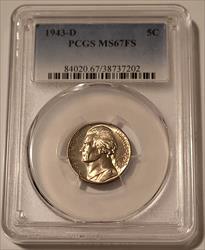1943 D Jefferson Silver Nickel MS67 FS PCGS