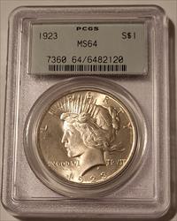 1923 Peace Silver Dollar MS64 PCGS OGH Light Patina