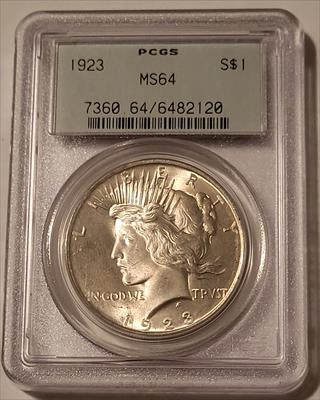 1923 Peace Silver Dollar MS64 PCGS OGH Light Patina