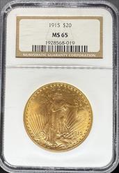 1915 $20 St Gaudens MS65 NGC