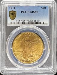 1911 $20 St Gaudens MS65+ PCGS