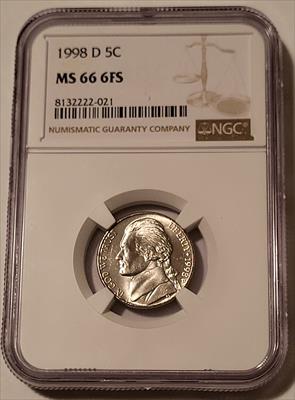 1998 D Jefferson Nickel MS66 6FS NGC