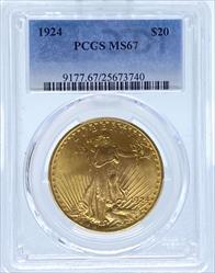 1924 $20 St Gaudens MS67 PCGS