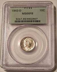 1943 D Mercury Dime MS66 FB PCGS OGH