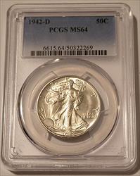 1942 D Walking Liberty Half Dollar MS64 PCGS