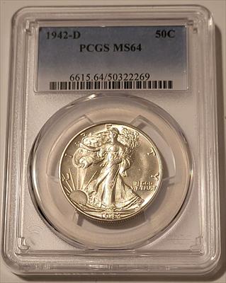 1942 D Walking Liberty Half Dollar MS64 PCGS