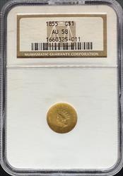 1855 T2 Gold Dollar AU58 NGC