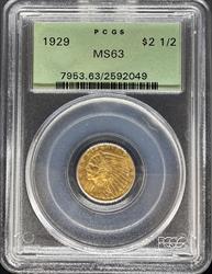 1929 $2.5 Indian MS63 PCGS OGH