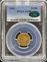 1843 $2.5 Liberty AU55 PCGS CAC