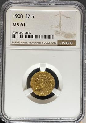 1908 $2.5 Indian MS61 NGC