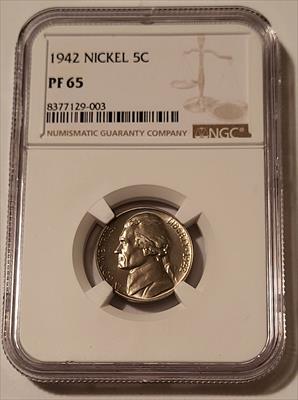 1942 Jefferson Nickel PF65 NGC Light Patina Low Proof Mintage