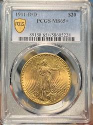 1911-D/D $20 St Gaudens MS65+ PCGS