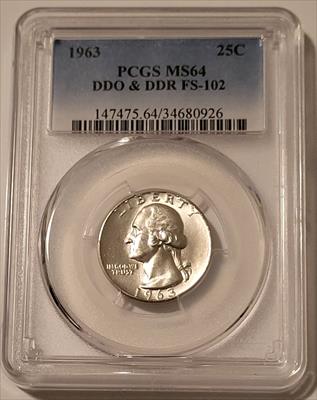 1963 Washington Quarter DDO & DDR FS-102 MS64 PCGS