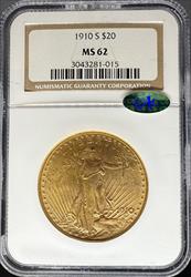 1910-S $20 St Gaudens MS62 NGC CAC
