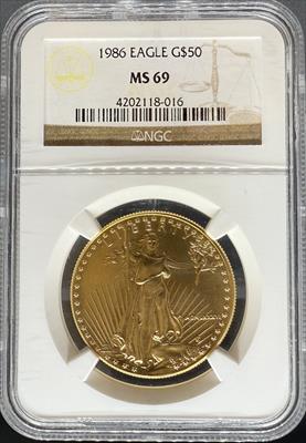1986 G$50 Eagle MS69 NGC