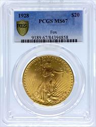 1928 $20 St Gaudens MS67 PCGS
