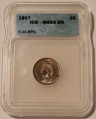1907 Indian Head Cent RPD FS-303 S-20 MS63 BN ICG